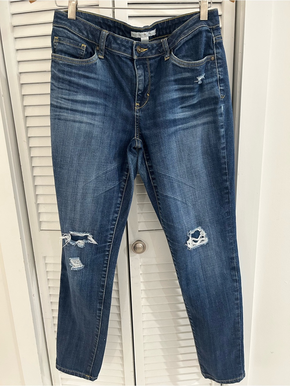 Boston Proper Distressed Boyfriend Jeans in Washed Blue